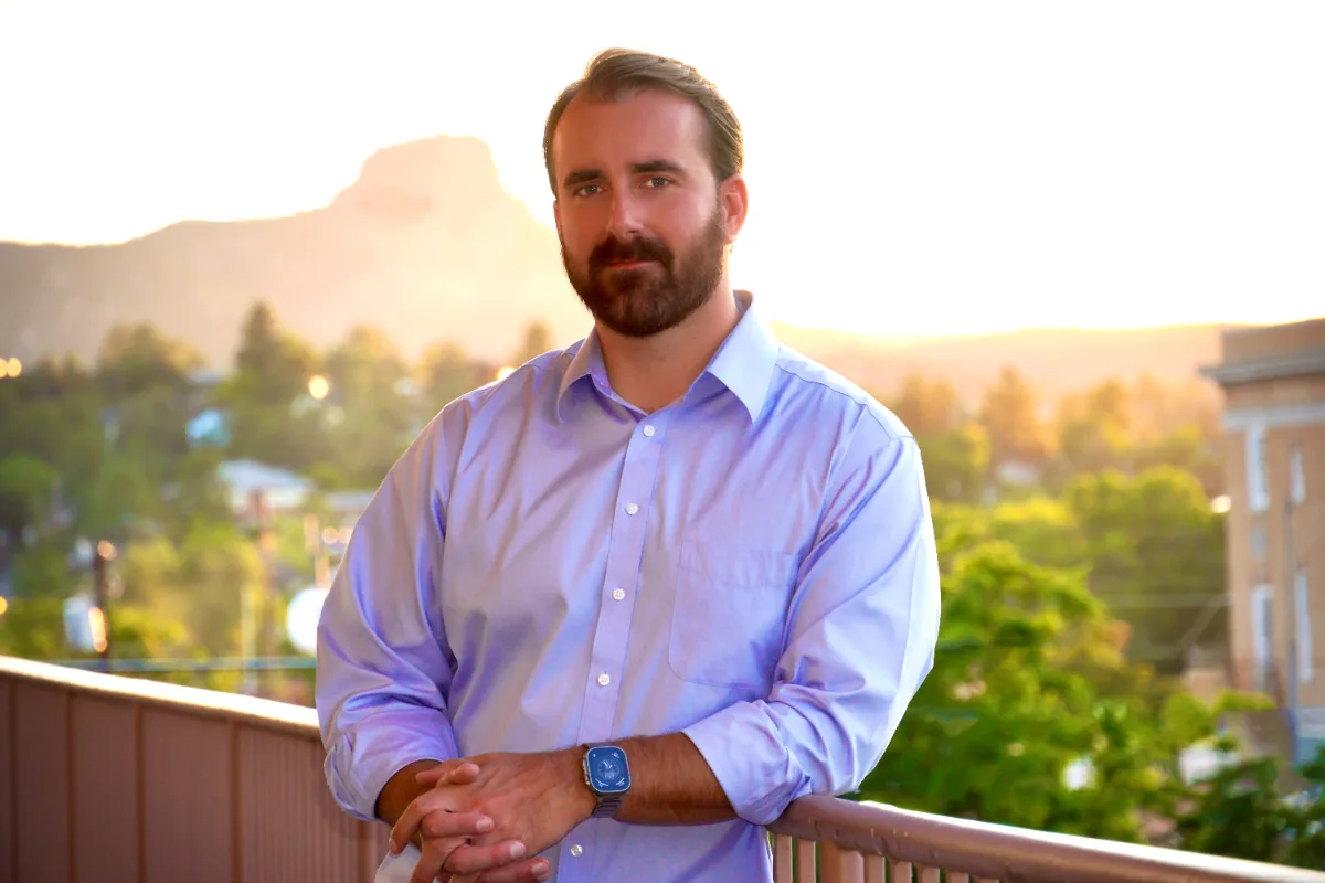 Taylor Beacom, founder of Astra Tech Support, in downtown Prescott, Arizona